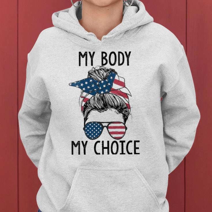 Womens My Body My Choice Pro Choice Messy Bun Us Flag Feminist Women Hoodie