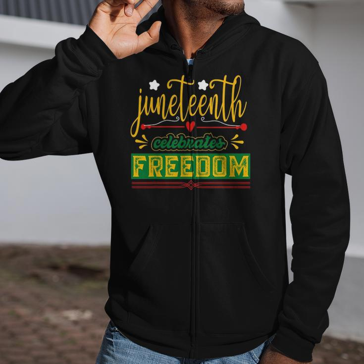 Celebrate Juneteenth Green Freedom African American Zip Up Hoodie