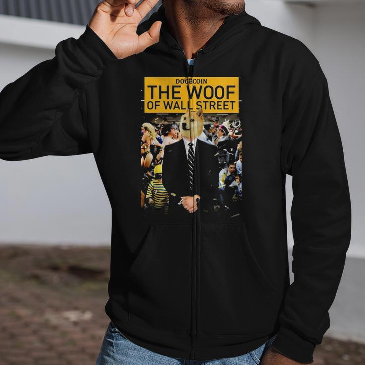 Dogecoin The Woof Of Wall Street 2022 Dogecoin Doge Zip Up Hoodie