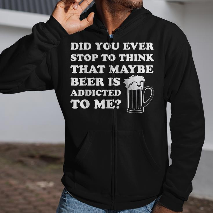 Mens St Patricks Day Maybe Beer Is Addicted To Me Funny Drink Zip Up Hoodie
