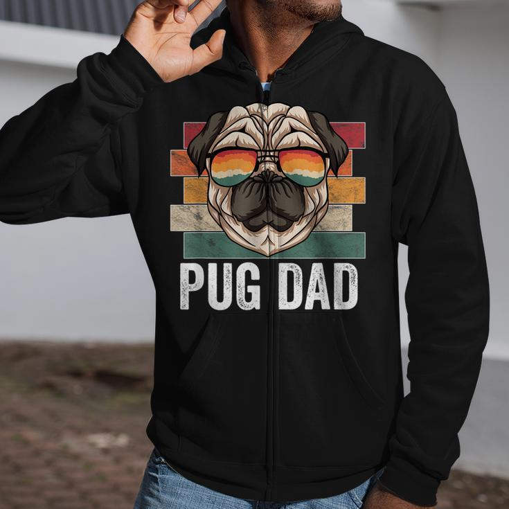 Pug Dog Dad Retro Style Apparel For Men Kids Zip Up Hoodie