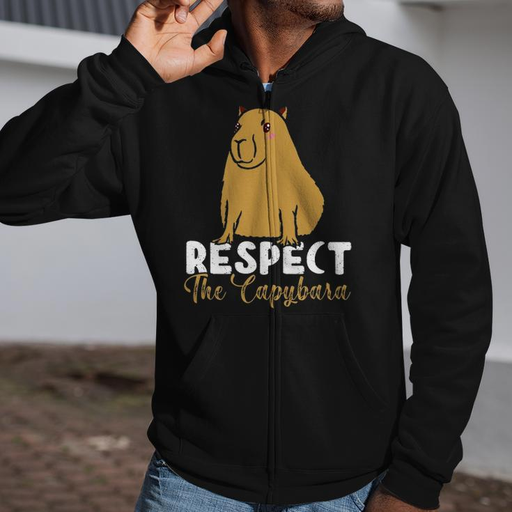 Respect The Capybara Funny Capybara Owners Animal Lover Zip Up Hoodie