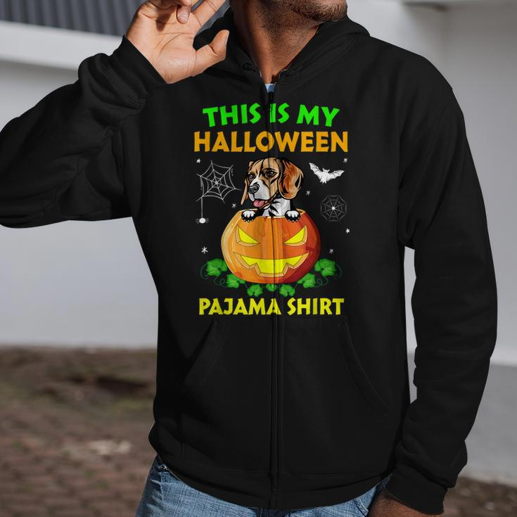 Retro This Is My Halloween Pajama Beagle Zip Up Hoodie