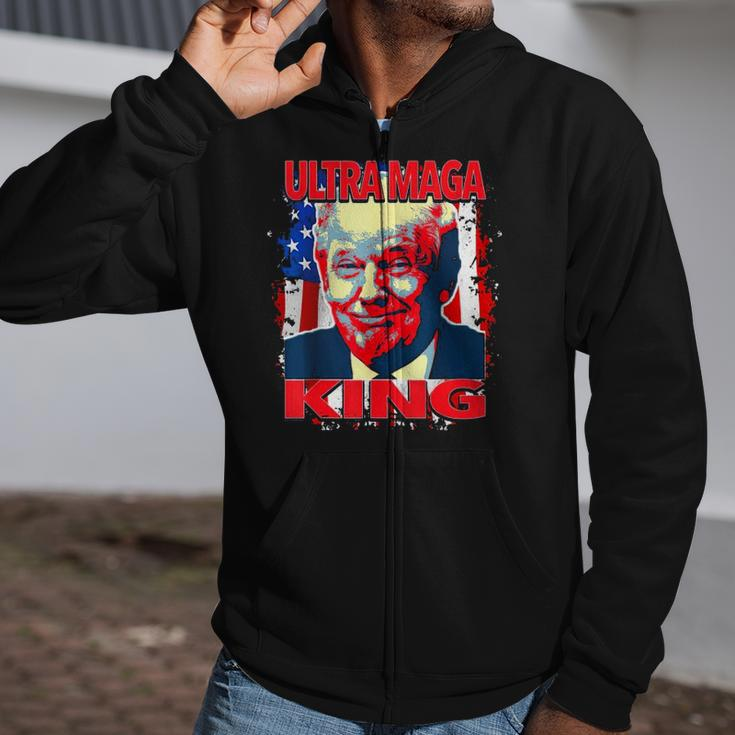 Trump President Ultra Maga King American Flag Zip Up Hoodie