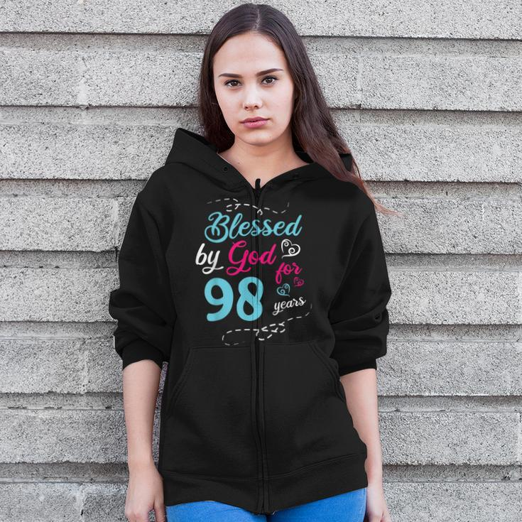 Blessed By God For 98 Years 98Th Birthday Party Celebration Zip Up Hoodie