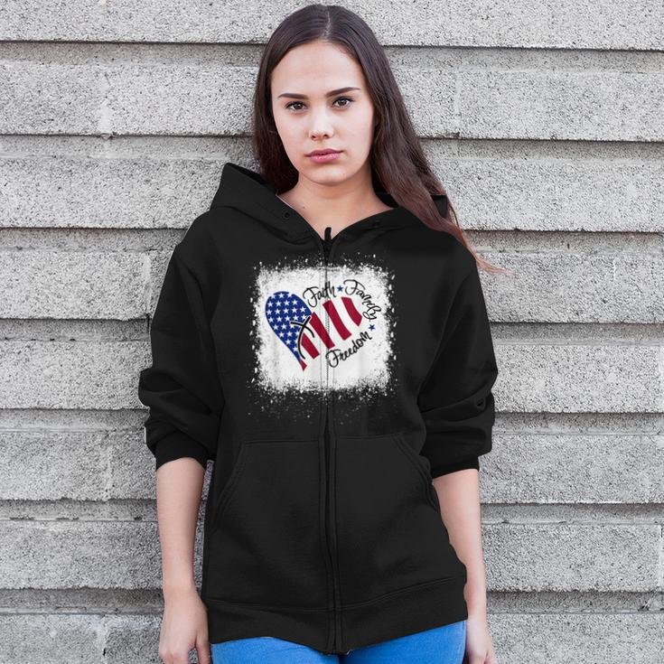 Faith Family Freedom Patriotic 4Th Of July Christian Girl Zip Up Hoodie