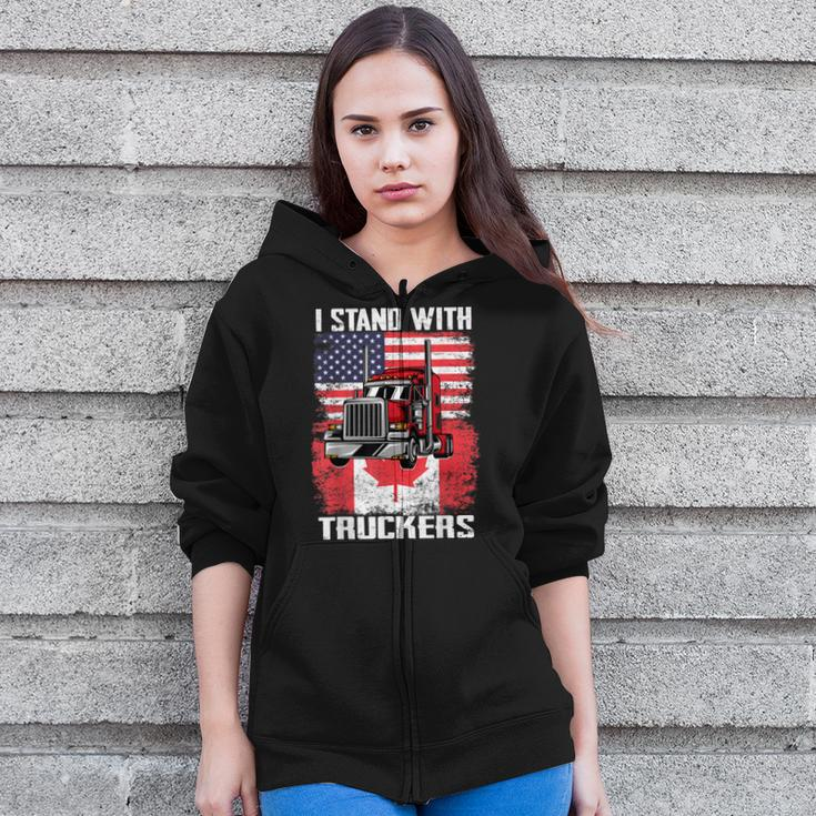 I Stand With Truckers - Truck Driver Freedom Convoy Support Zip Up Hoodie