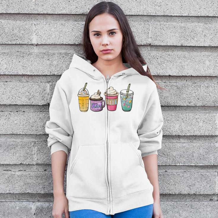 Easter Coffee Bunny Latte Coffee Christian Faith Easter 2022 Zip Up Hoodie