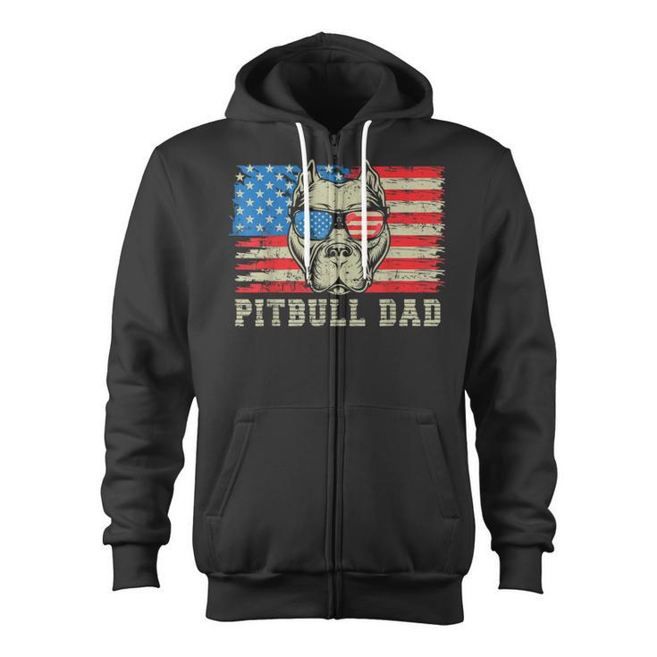 Mens Pitbull Dad American Pit Bull Dog Us Flag 4Th Of July  Zip Up Hoodie
