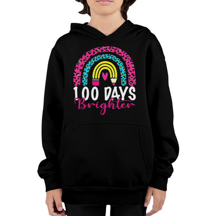 100 Days Brighter Teacher Student 100 Days Of School Rainbow Youth Hoodie