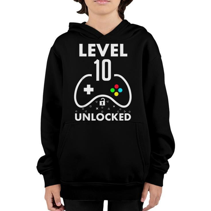 10Th Birthday  Level 10 Unlocked Video Gamer Birthday  Youth Hoodie