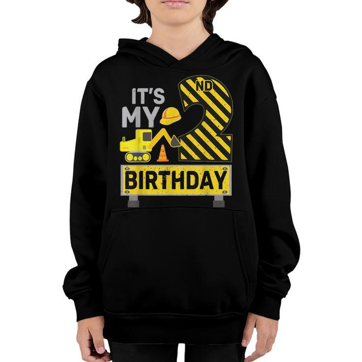2 Years Old Boy Its My 2Nd Birthday Construction Digger  Youth Hoodie