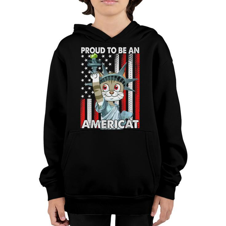 4Th Of July Proud To Be An Americat Us American Flag Cat  Youth Hoodie