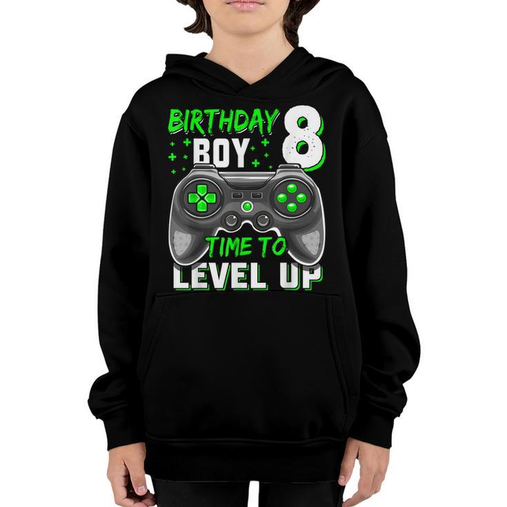 8Th Birthday Boy Eight Yrs Old Level 8 Unlocked Video Gamer  Youth Hoodie