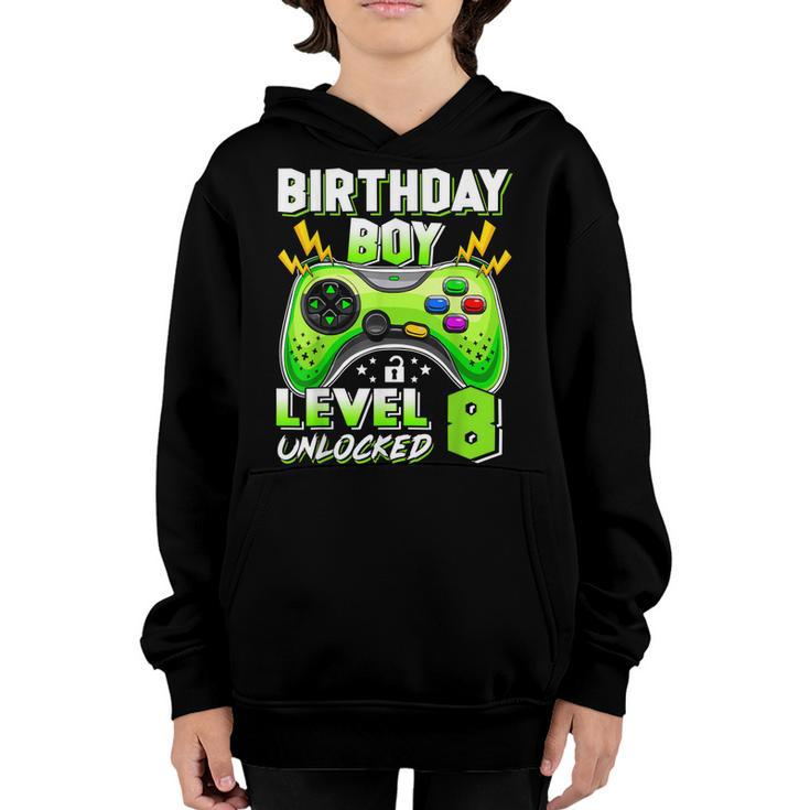 8Th Birthday Boy Level 8 Unlocked Video Game Eight Years Old  Youth Hoodie