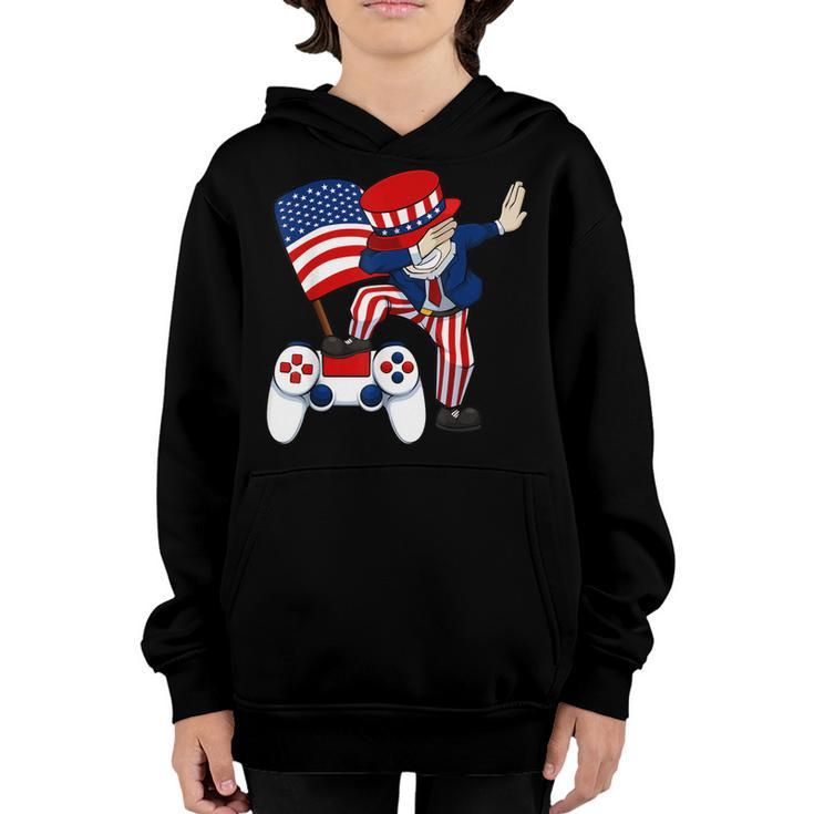 Dabbing Patriotic Gamer 4Th Of July Video-Game Controller  Youth Hoodie