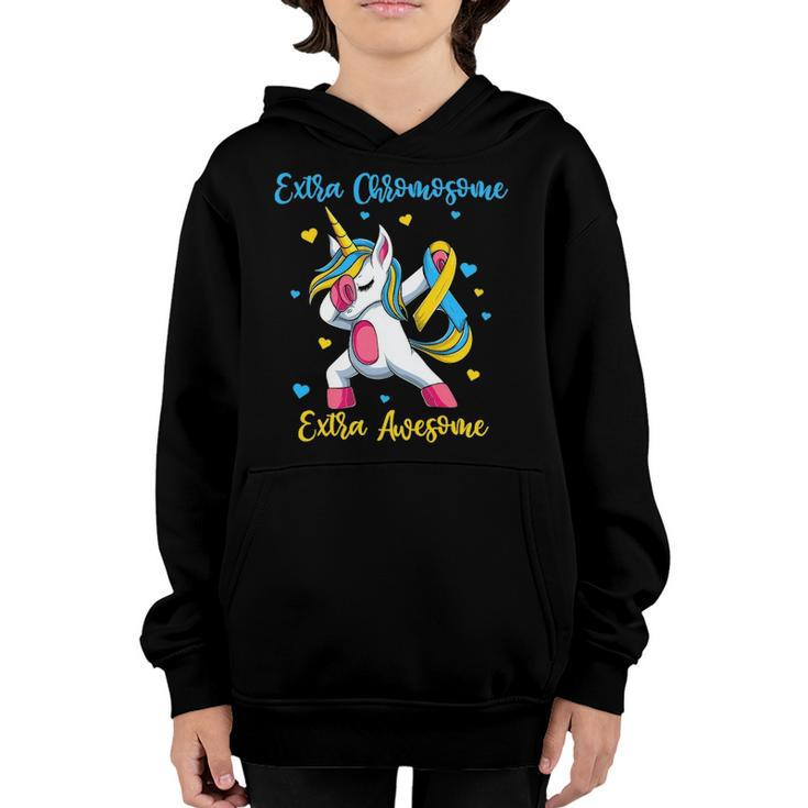 Down Syndrome Girls  Extra Chromosome Dabbing Unicorn Youth Hoodie