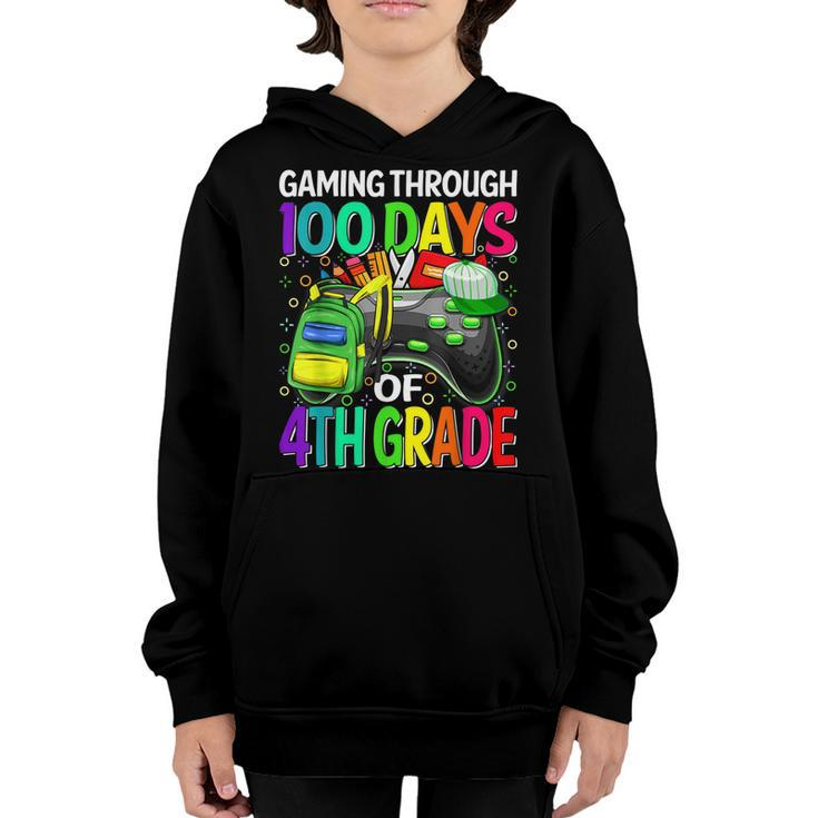 Gaming Through 100 Days Of 4Th Grade Video Game Boys  Youth Hoodie