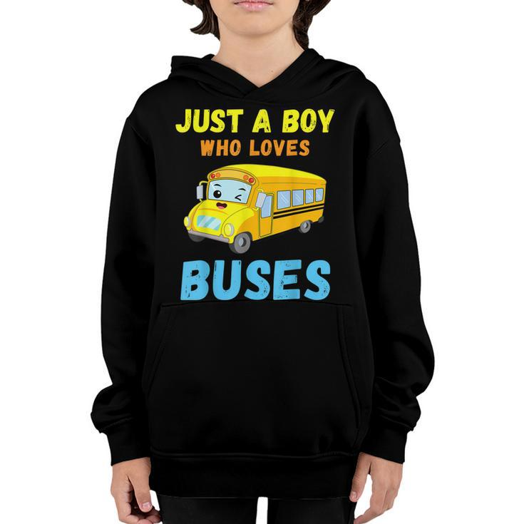 Just A Boy Who Loves Buses Birthday Cute Yellow School Bus  Youth Hoodie