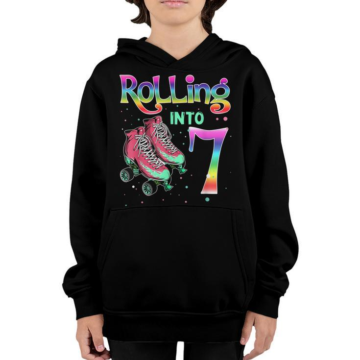 Kids 7Th Birthday  Rolling Into 7 Roller Skate Gift   Youth Hoodie