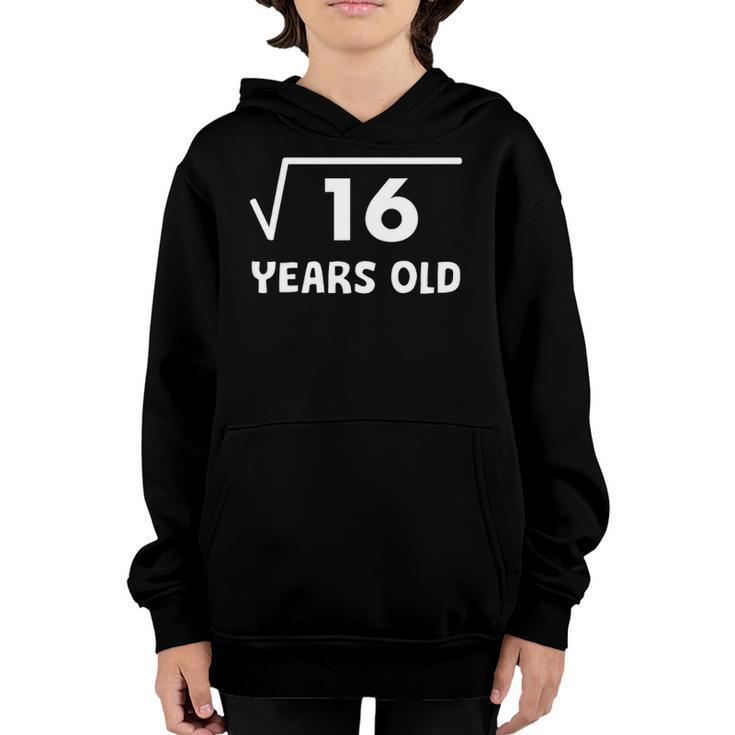 Kids Square Root Of 16 4Th Birthday 4 Years Old Math Youth Hoodie