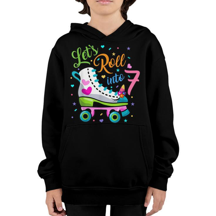 Lets Rolling Into 7 Years Old 7Th Birthday Skating Unicorn  Youth Hoodie