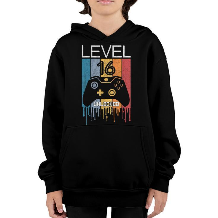 Level 16 Unlocked  16Th Video Gamer Birthday Gift Boys  Youth Hoodie
