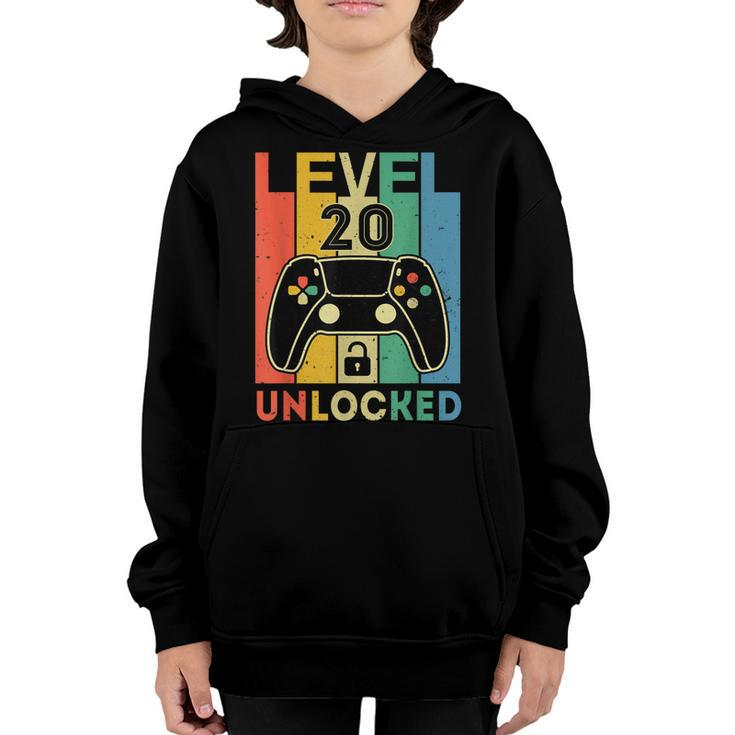 Level 20 Unlocked Retro Vintage Video Gamer 20Th Birthday  Youth Hoodie