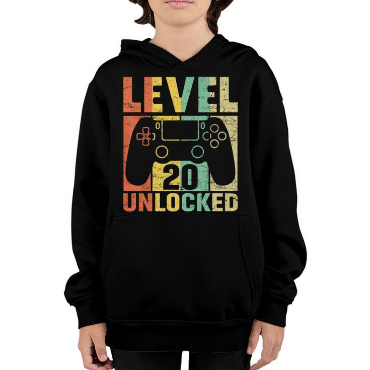Level 20 Unlocked  Video Game 20Th Birthday Gift Retro   Youth Hoodie