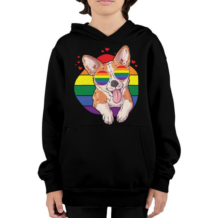 Lgbt Corgi Dog Lover Shirt Gay Pride Rainbow Sunglasses V2 Youth Hoodie