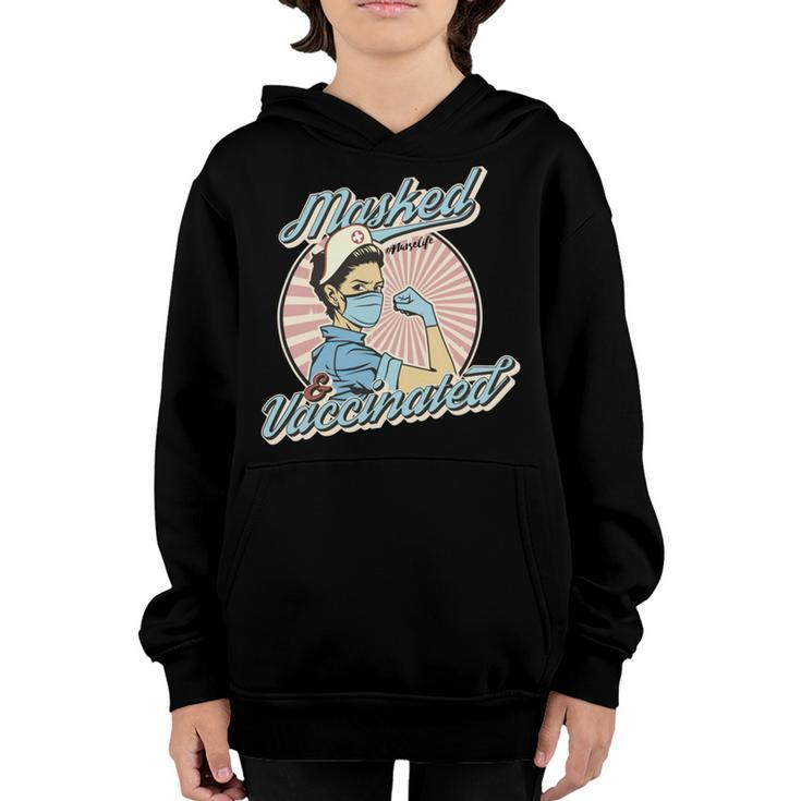 Masked And Vaccinated - Educated Vaccinated Caffeinated Dedicated Vintage Nurse Life Youth Hoodie