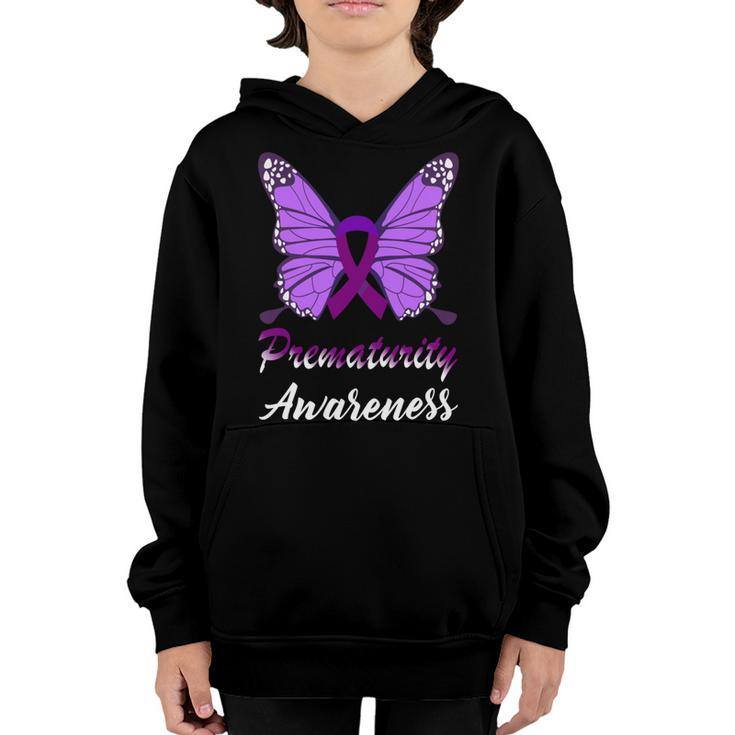 Prematurity Awareness Butterfly  Purple Ribbon  Prematurity  Prematurity Awareness Youth Hoodie