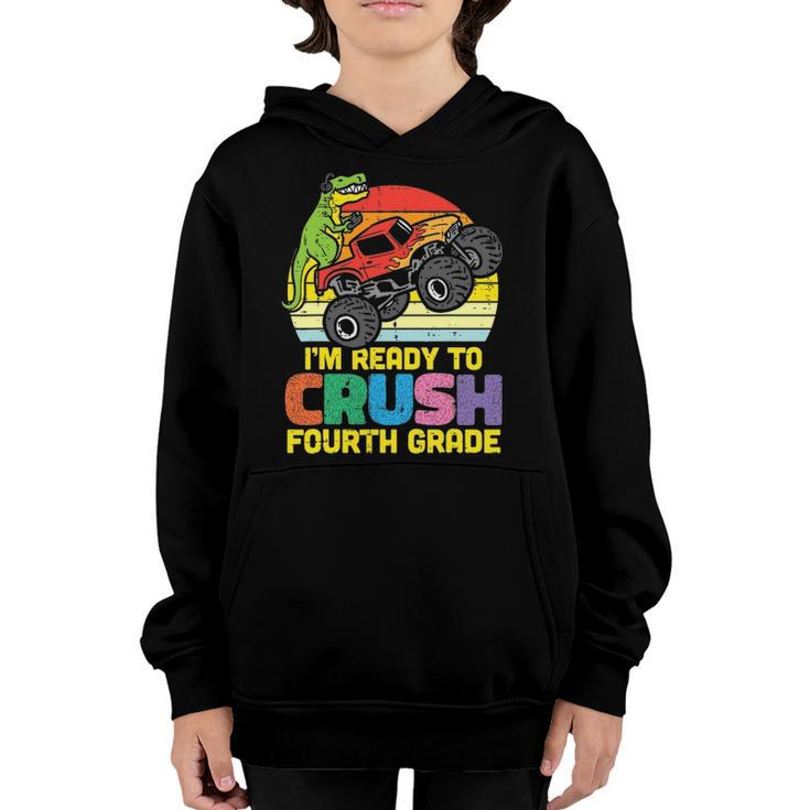 Ready To Crush 4Th Grade Dino Monster Truck Back School Boys Youth Hoodie