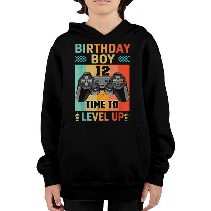 Retro Vintage Gaming 12 Years Old Level Up 12Th Birthday Boy  Youth Hoodie