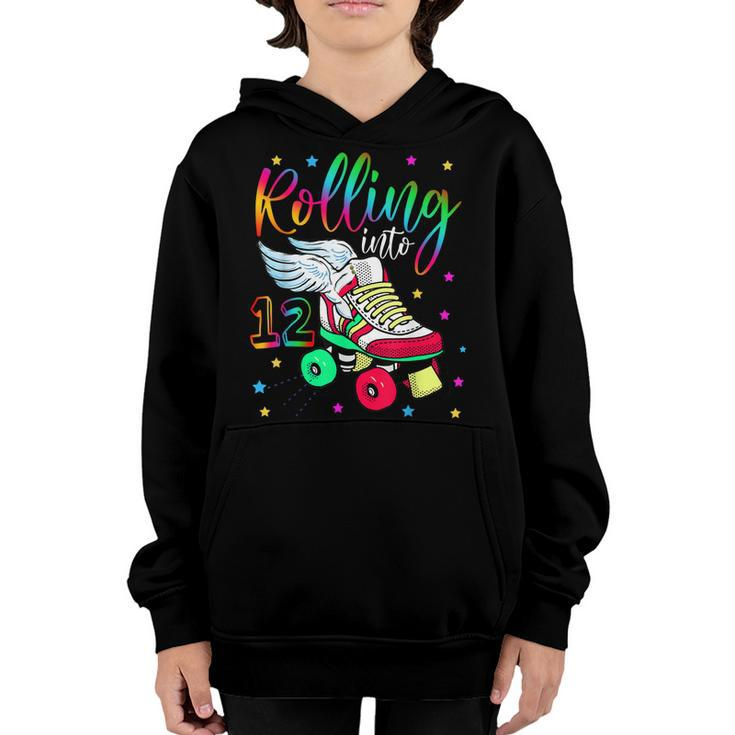 Rolling Into 12 Cool 12Th Birthday Roller Skating Girl Lover  Youth Hoodie