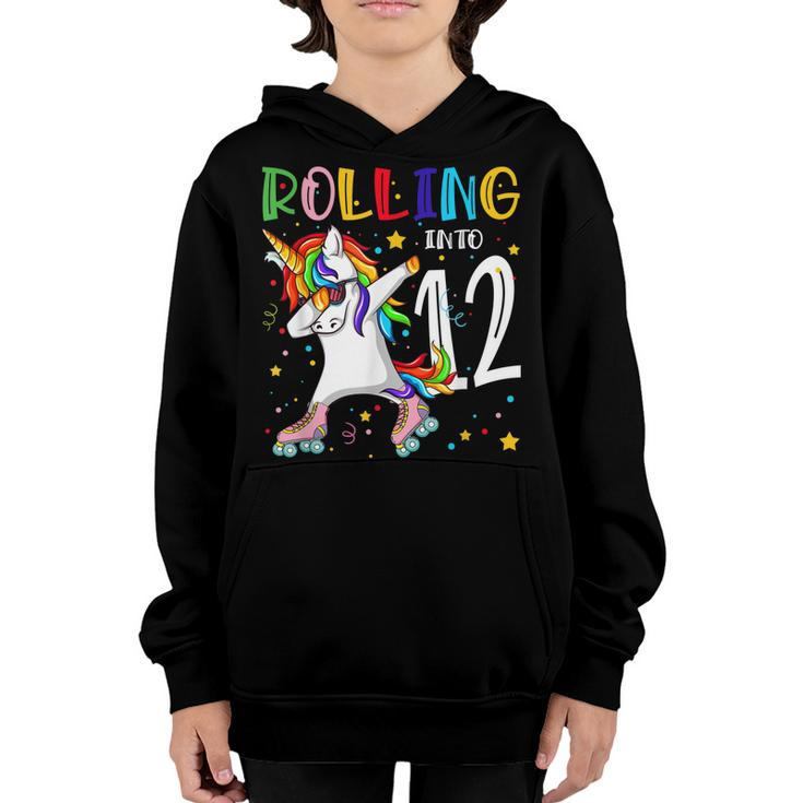 Rolling Into 12 Years Old 12Th Birthday Skating Unicorn Girl  Youth Hoodie