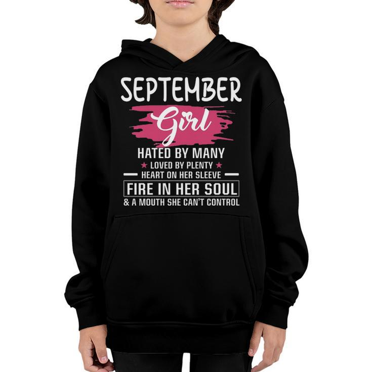 September Girl Birthday   September Girl Hated By Many Loved By Plenty Heart On Her Sleeve Youth Hoodie