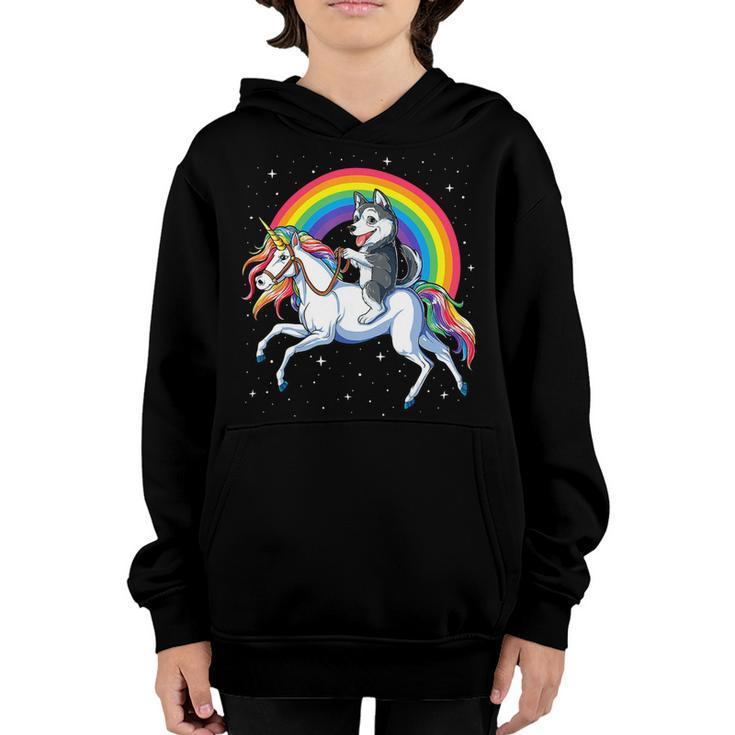 Siberian Husky Unicorn Tee Girls Space Galaxy Rainbow Youth Hoodie