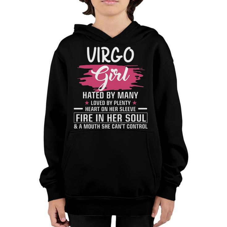 Virgo Girl Birthday   Virgo Girl Hated By Many Loved By Plenty Heart On Her Sleeve Youth Hoodie
