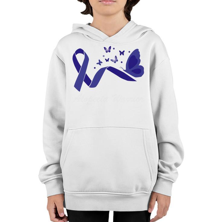 Alopecia Warrior Butterfly Blue Ribbon Alopecia Support Alopecia Awareness Youth Hoodie