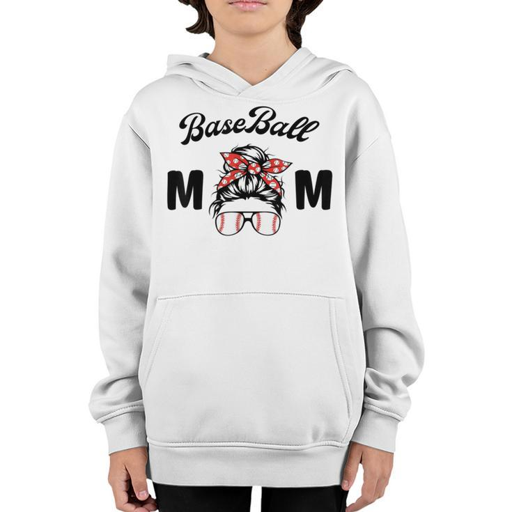 Bleached Baseball Mom Messy Bun Player Mom Mothers Day Youth Hoodie