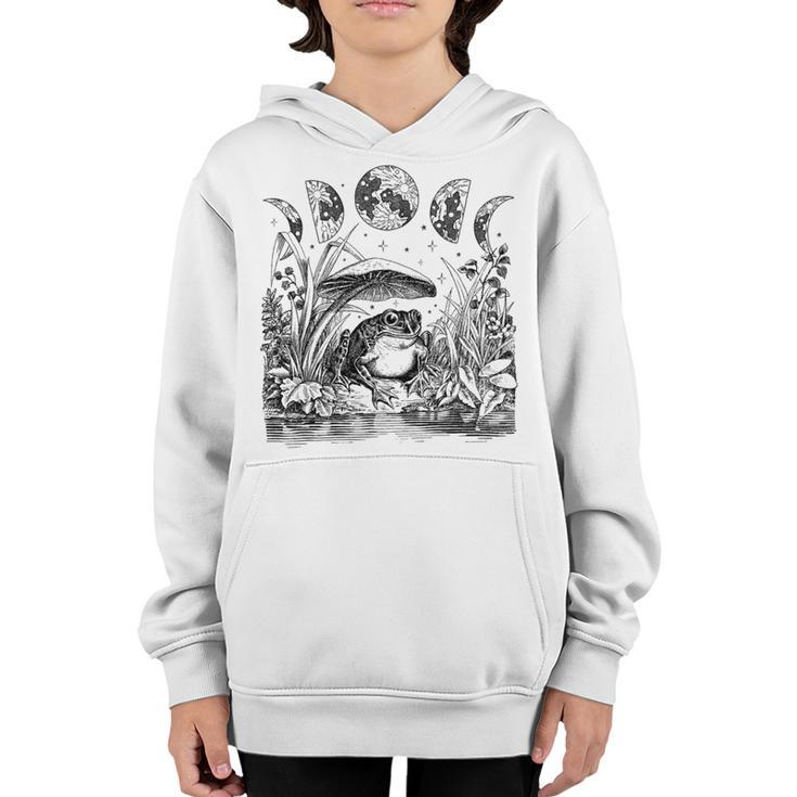 Cute Cottagecore Aesthetic Frog Mushroom Moon Witchy Vintage - Dark Academia Goblincore Witchcraft F Youth Hoodie