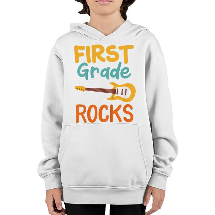Kids 1St Grade First Grade Rocks Back To School Guitar  Youth Hoodie