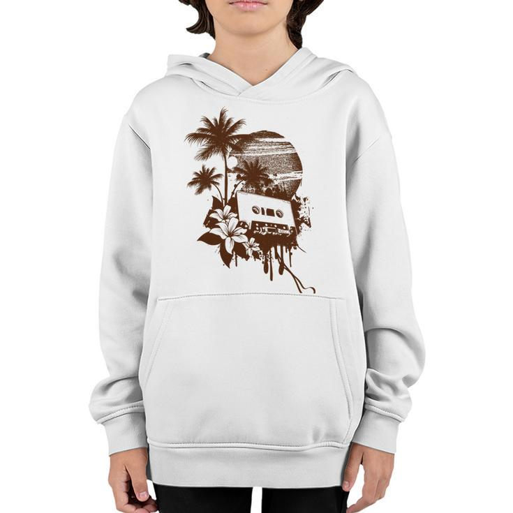 Summer Party Brown Palm Trees Flower Cassette Youth Hoodie