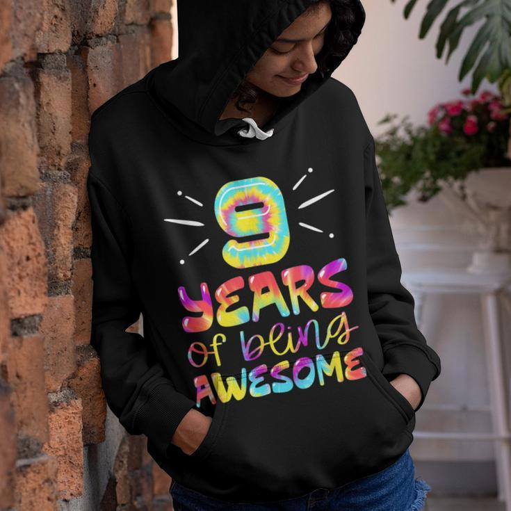 9 Years Of Being Awesome Tie Dye 9 Years Old 9Th Birthday Youth Hoodie