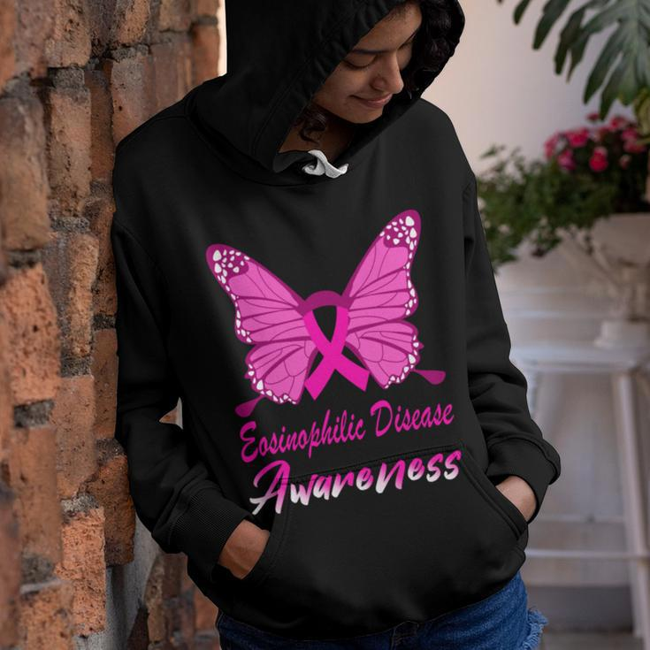 Eosinophilic Disease Awareness Butterfly Pink Ribbon Eosinophilic Disease Eosinophilic Disease Awareness Youth Hoodie