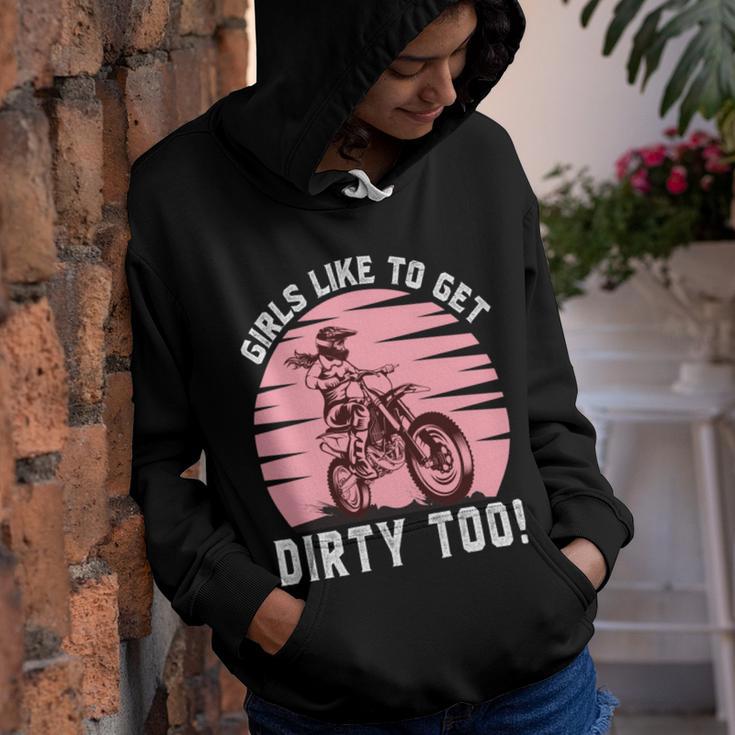 Girls Like To Get Dirty Too Funny Girl Motocross Gift Girl Motorcycle Lover Vintage V2 Youth Hoodie