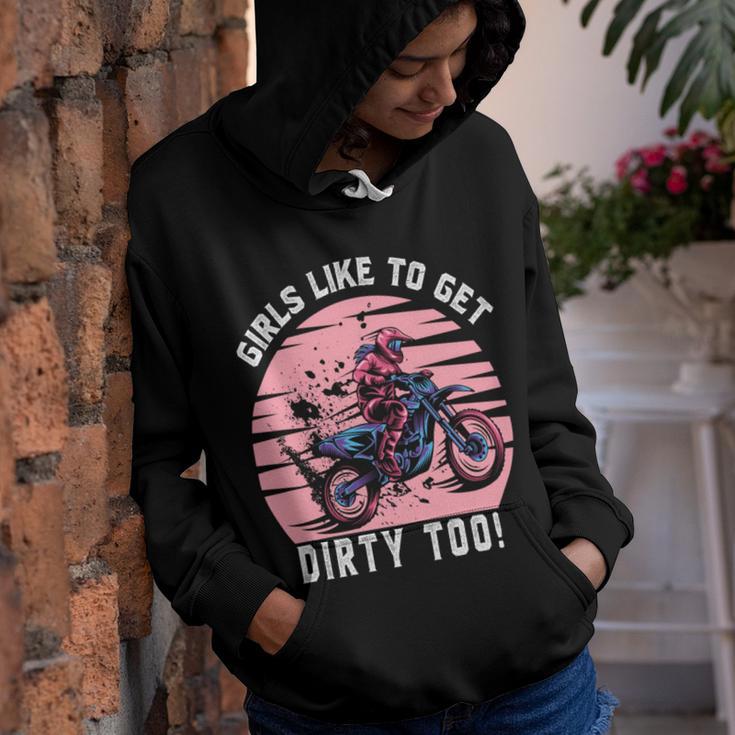 Girls Like To Get Dirty Too Funny Girl Motocross Gift Girl Motorcycle Lover Vintage Youth Hoodie