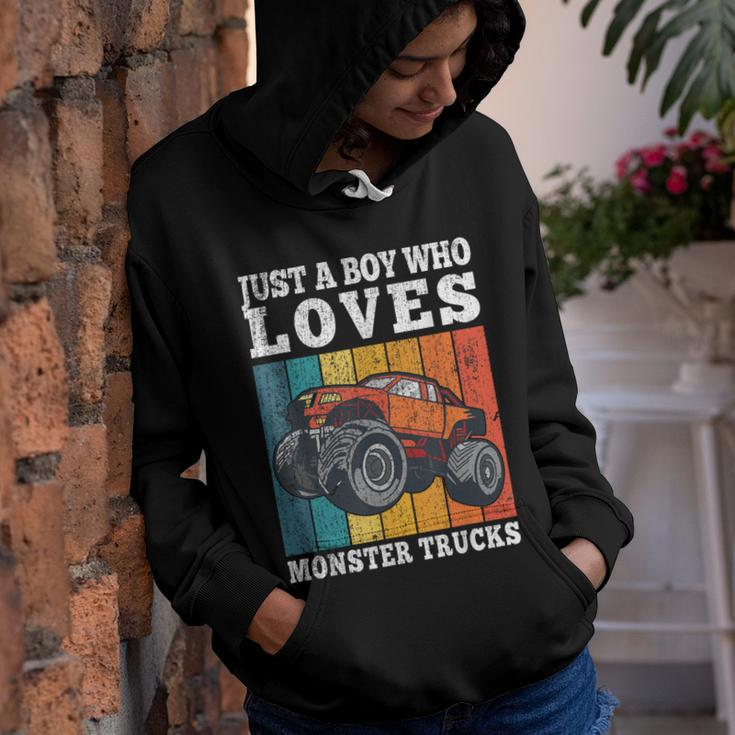 Just A Boy Who Loves Monster Trucks Kids Boys Truck Driver Youth Hoodie