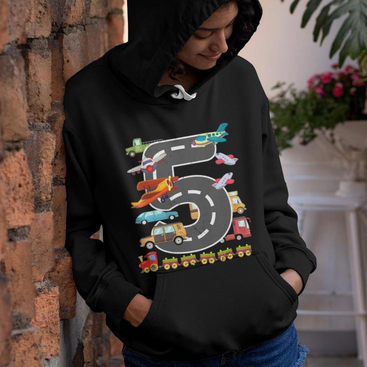 Kids Cute 5 Years Old Transportation Birthday Car Trains Plane 5 Transport Youth Hoodie